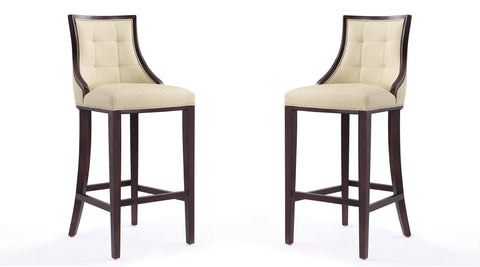 Manhattan Comfort Fifth Avenue Traditional Wood Upholstered Barstool in Cream - Set of 2