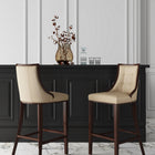 Manhattan Comfort Fifth Avenue Traditional Wood Upholstered Barstool in Cream - Set of 2