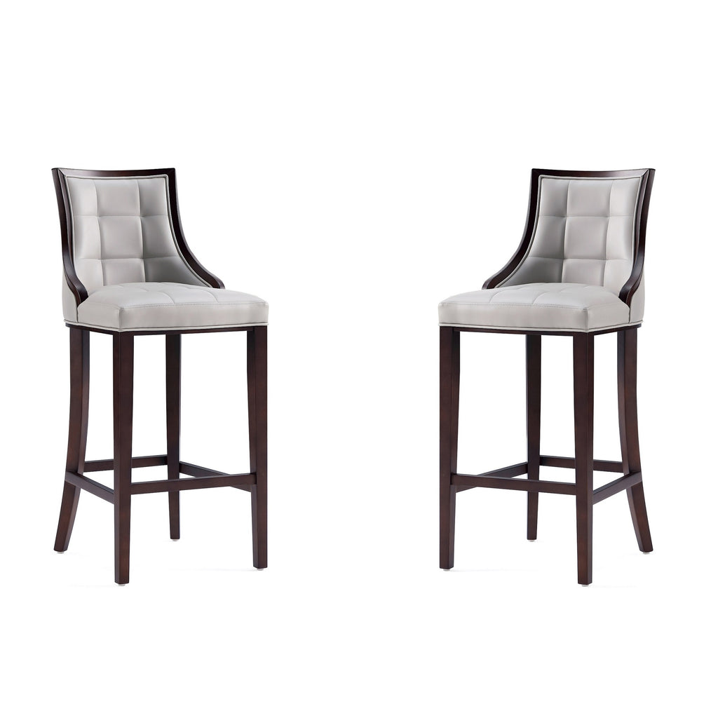 Manhattan Comfort Fifth Avenue Traditional Wood Upholstered Barstool in Light Gray - Set of 2