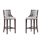 Manhattan Comfort Fifth Avenue Traditional Wood Upholstered Barstool in Light Gray - Set of 2