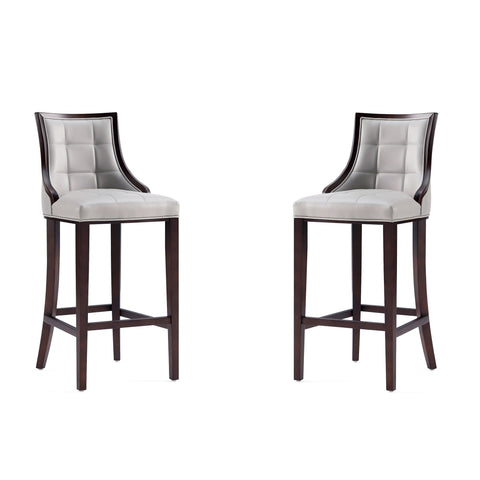Manhattan Comfort Fifth Avenue Traditional Wood Upholstered Barstool in Light Gray - Set of 2