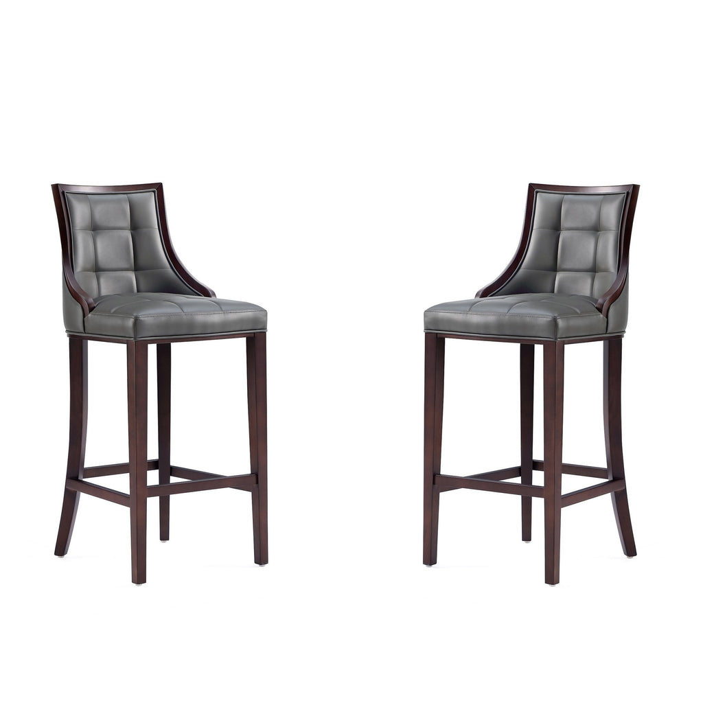 Manhattan Comfort Fifth Avenue Traditional Wood Upholstered Barstool in Graphite - Set of 2