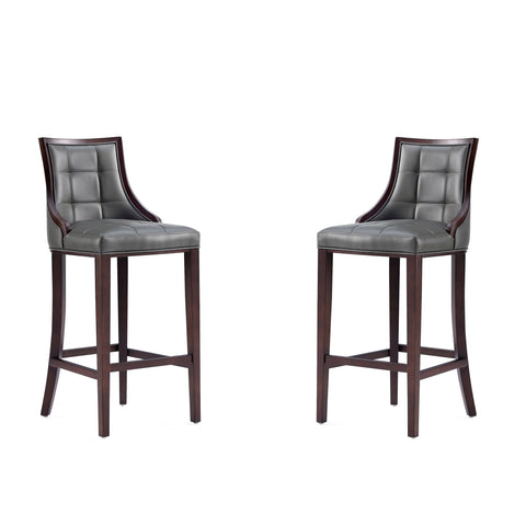 Manhattan Comfort Fifth Avenue Traditional Wood Upholstered Barstool in Graphite - Set of 2