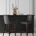 Manhattan Comfort Fifth Avenue Traditional Wood Upholstered Barstool in Graphite - Set of 2