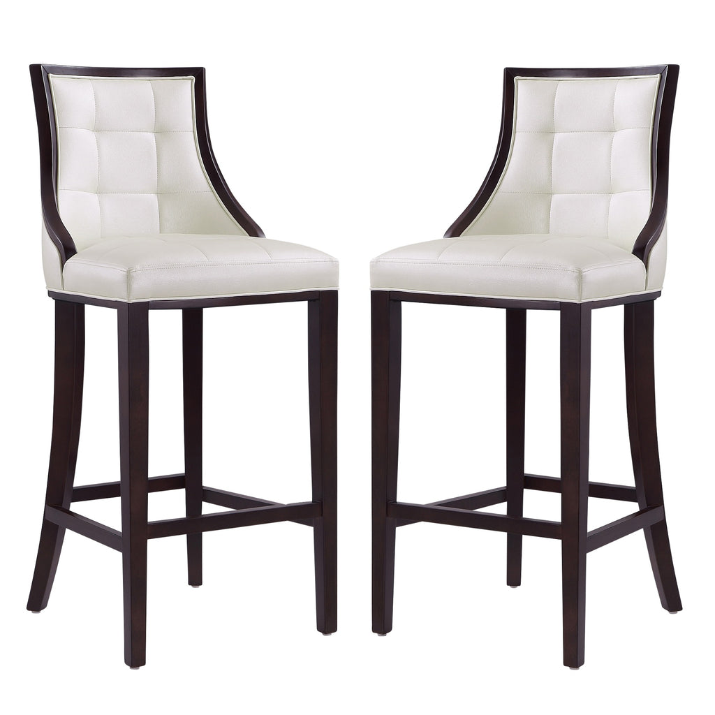 Manhattan Comfort Fifth Avenue Traditional Wood Upholstered Barstool in Pearl White - Set of 2