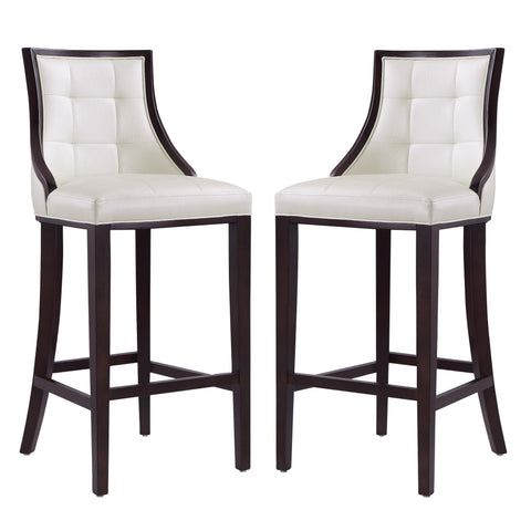 Manhattan Comfort Fifth Avenue Traditional Wood Upholstered Barstool in Pearl White - Set of 2