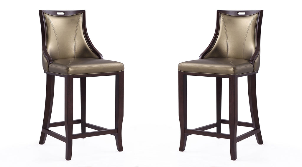 Manhattan Comfort Emperor Traditional Wood Upholstered Barstool in Bronze - Set of 2