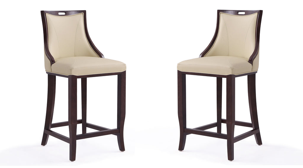 Manhattan Comfort Emperor Traditional Wood Upholstered Barstool in Cream - Set of 2