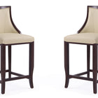 Manhattan Comfort Emperor Traditional Wood Upholstered Barstool in Cream - Set of 2