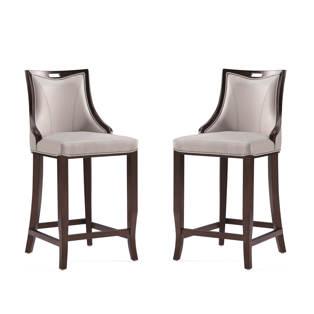 Manhattan Comfort Emperor Traditional Wood Upholstered Barstool in Light Gray - Set of 2