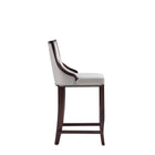 Manhattan Comfort Emperor Traditional Wood Upholstered Barstool in Light Gray - Set of 2