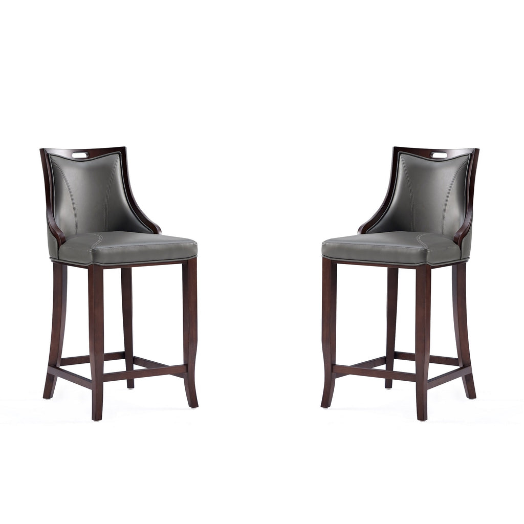Manhattan Comfort Emperor Traditional Wood Upholstered Barstool in Graphite - Set of 2