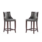 Manhattan Comfort Emperor Traditional Wood Upholstered Barstool in Graphite - Set of 2