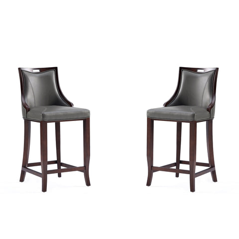 Manhattan Comfort Emperor Traditional Wood Upholstered Barstool in Graphite - Set of 2