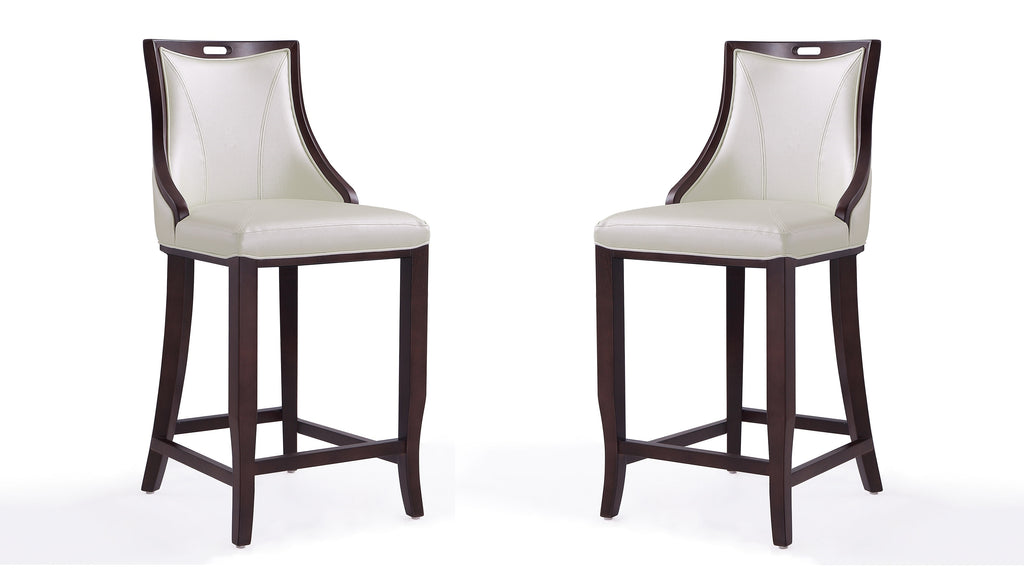 Manhattan Comfort Emperor Traditional Wood Upholstered Barstool in Pearl White - Set of 2