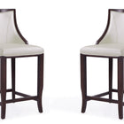 Manhattan Comfort Emperor Traditional Wood Upholstered Barstool in Pearl White - Set of 2