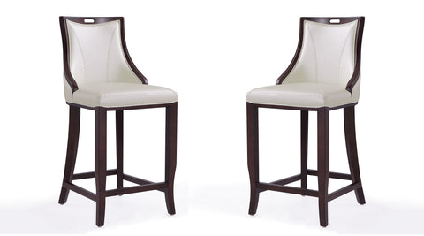 Manhattan Comfort Emperor Traditional Wood Upholstered Barstool in Pearl White - Set of 2