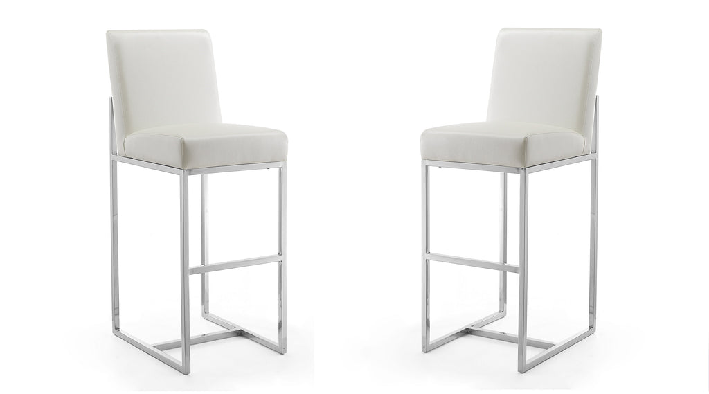 Manhattan Comfort Element Modern Metal Upholstered Barstool in Pearl White - Set of 2