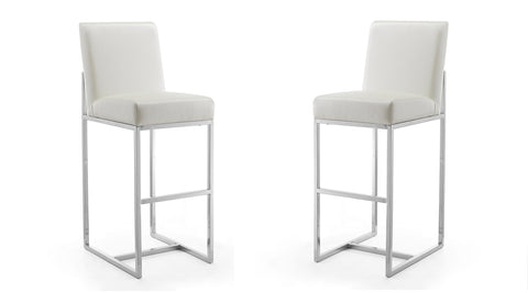 Manhattan Comfort Element Modern Metal Upholstered Barstool in Pearl White - Set of 2