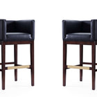Manhattan Comfort Kingsley Mid-Century Modern Wood Upholstered Barstool in Black - Set of 2