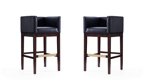 Manhattan Comfort Kingsley Mid-Century Modern Wood Upholstered Barstool in Black - Set of 2