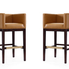 Manhattan Comfort Kingsley Mid-Century Modern Wood Upholstered Barstool in Camel - Set of 2