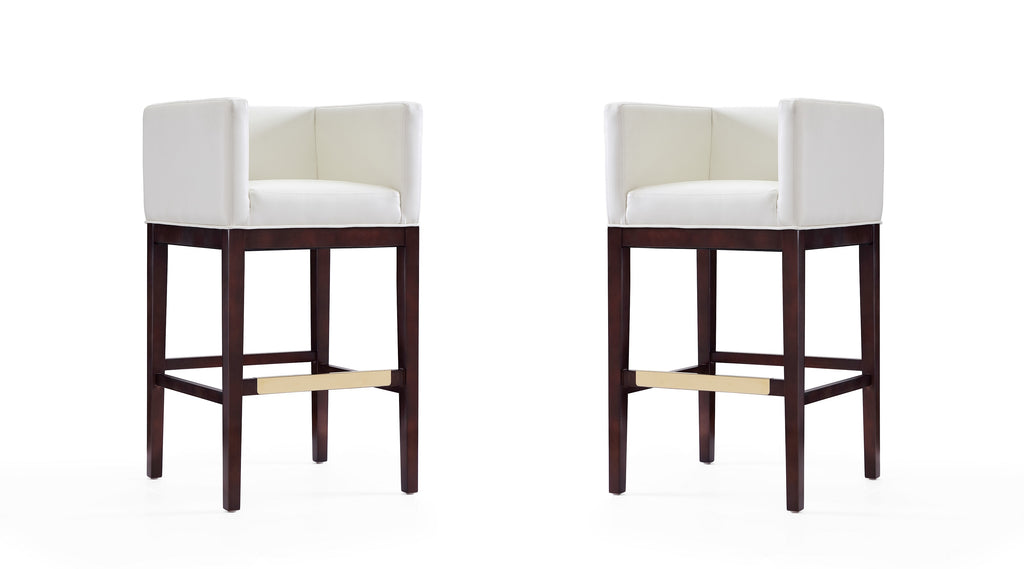 Manhattan Comfort Kingsley Mid-Century Modern Wood Upholstered Barstool in Ivory - Set of 2