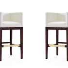Manhattan Comfort Kingsley Mid-Century Modern Wood Upholstered Barstool in Ivory - Set of 2