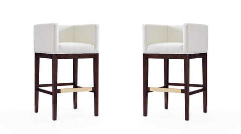 Manhattan Comfort Kingsley Mid-Century Modern Wood Upholstered Barstool in Ivory - Set of 2