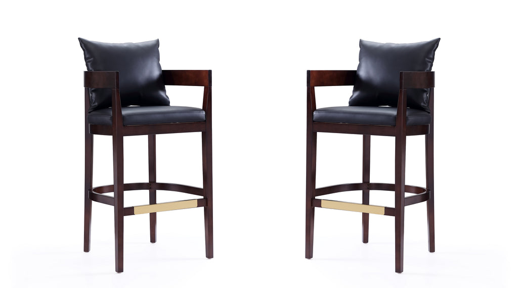 Manhattan Comfort Ritz Mid-Century Modern Wood Upholstered Barstool in Black - Set of 2