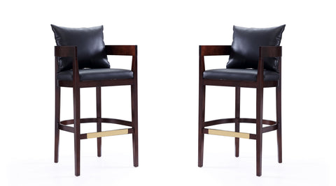 Manhattan Comfort Ritz Mid-Century Modern Wood Upholstered Barstool in Black - Set of 2