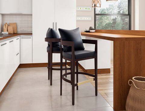 Manhattan Comfort Ritz Mid-Century Modern Wood Upholstered Barstool in Black - Set of 2