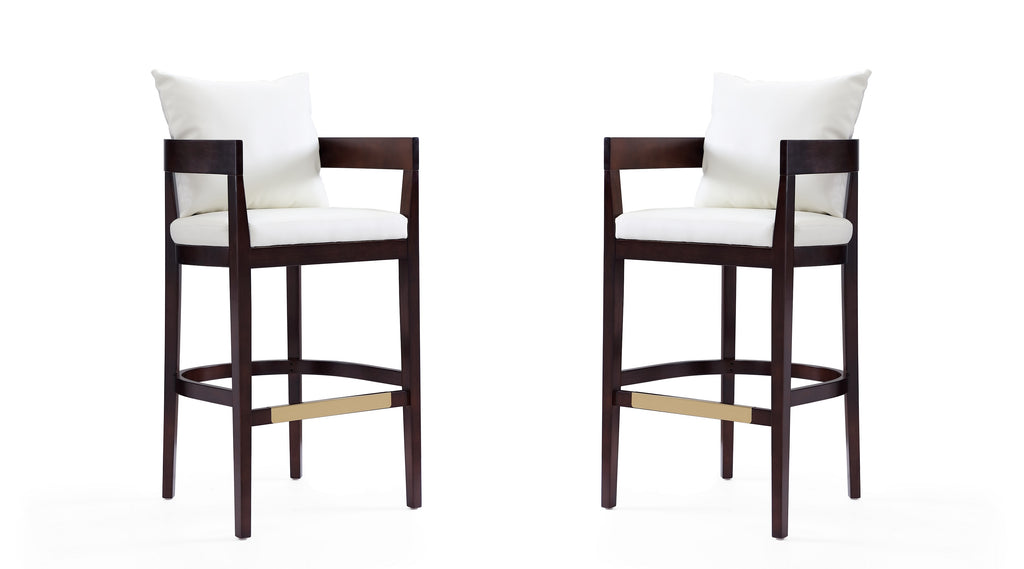 Manhattan Comfort Ritz Mid-Century Modern Wood Upholstered Barstool in Ivory - Set of 2