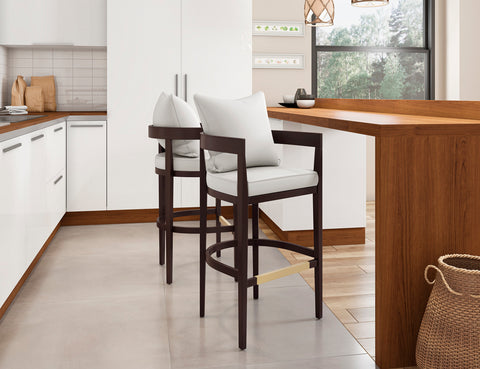 Manhattan Comfort Ritz Mid-Century Modern Wood Upholstered Barstool in Ivory - Set of 2