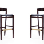 Manhattan Comfort Klismos Mid-Century Modern Wood Upholstered Barstool in Black - Set of 2