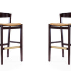Manhattan Comfort Klismos Mid-Century Modern Wood Upholstered Barstool in Camel - Set of 2