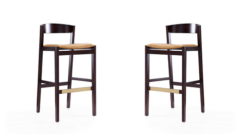Manhattan Comfort Klismos Mid-Century Modern Wood Upholstered Barstool in Camel - Set of 2