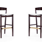 Manhattan Comfort Klismos Mid-Century Modern Wood Upholstered Barstool in Ivory - Set of 2