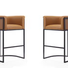 Manhattan Comfort Cosmopolitan Mid-Century Modern Metal Upholstered Barstool in Camel - Set of 2