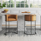 Manhattan Comfort Cosmopolitan Mid-Century Modern Metal Upholstered Barstool in Camel - Set of 2