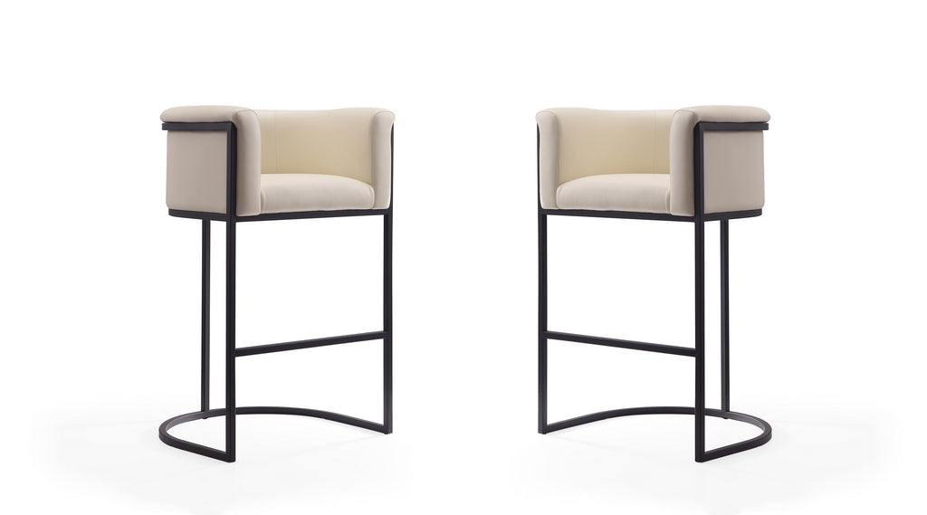 Manhattan Comfort Cosmopolitan Mid-Century Modern Metal Upholstered Barstool in Cream - Set of 2