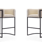 Manhattan Comfort Cosmopolitan Mid-Century Modern Metal Upholstered Barstool in Cream - Set of 2
