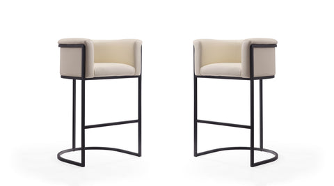 Manhattan Comfort Cosmopolitan Mid-Century Modern Metal Upholstered Barstool in Cream - Set of 2