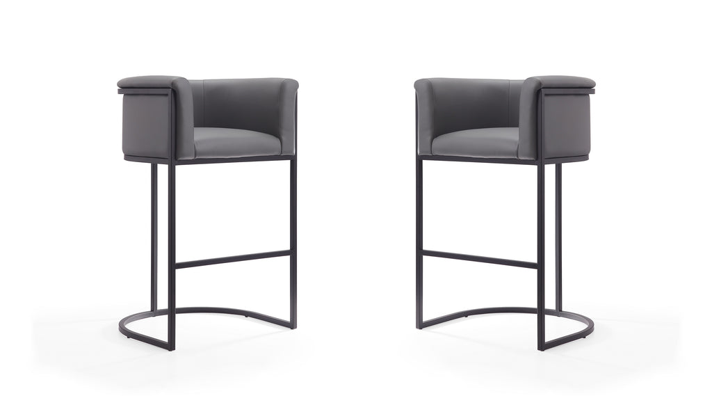 Manhattan Comfort Cosmopolitan Mid-Century Modern Metal Upholstered Barstool in Gray - Set of 2