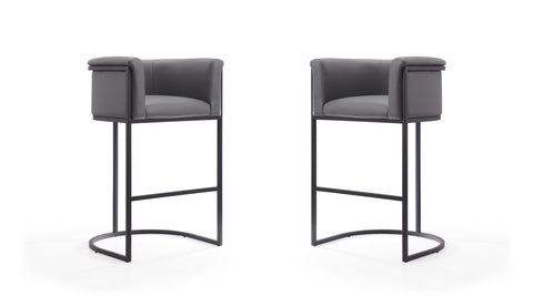 Manhattan Comfort Cosmopolitan Mid-Century Modern Metal Upholstered Barstool in Gray - Set of 2