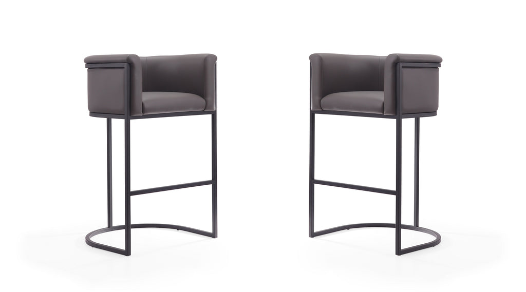 Manhattan Comfort Cosmopolitan Mid-Century Modern Metal Upholstered Barstool in Graphite - Set of 2