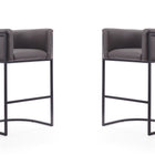 Manhattan Comfort Cosmopolitan Mid-Century Modern Metal Upholstered Barstool in Graphite - Set of 2