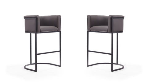 Manhattan Comfort Cosmopolitan Mid-Century Modern Metal Upholstered Barstool in Graphite - Set of 2