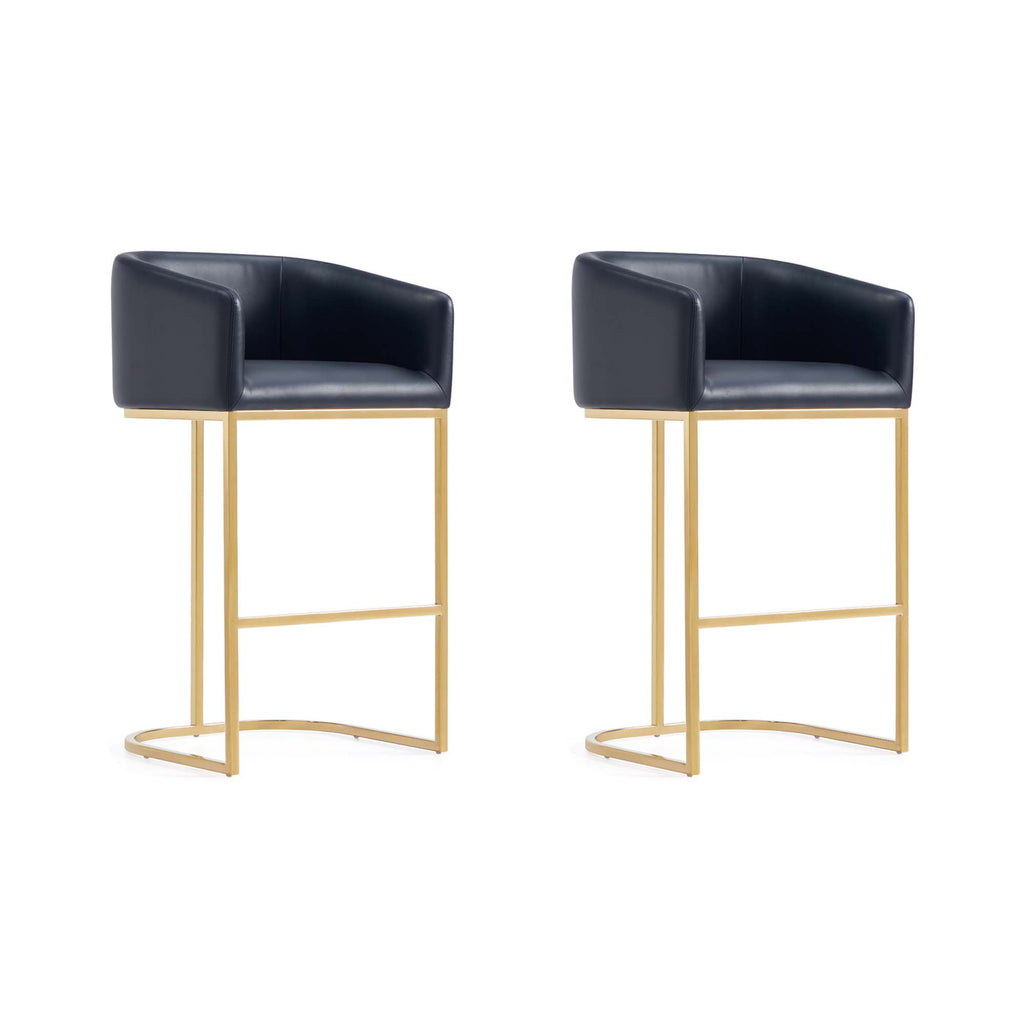 Manhattan Comfort Louvre Mid-Century Modern Metal Upholstered Barstool in Black - Set of 2