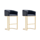 Manhattan Comfort Louvre Mid-Century Modern Metal Upholstered Barstool in Black - Set of 2